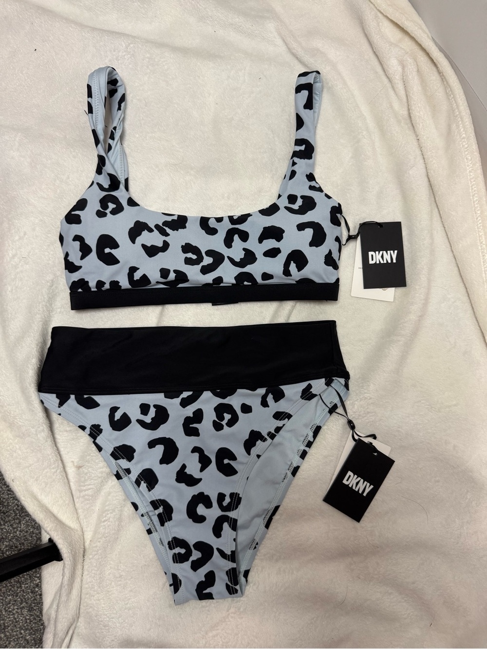 DKNY Light Blue and Black Leopard Print Bikini - Picture 2 of 4